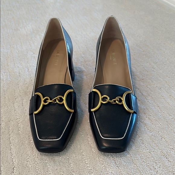 LK Bennett Black Leather Loafers with Gold Accent EUC - Picture 1 of 6